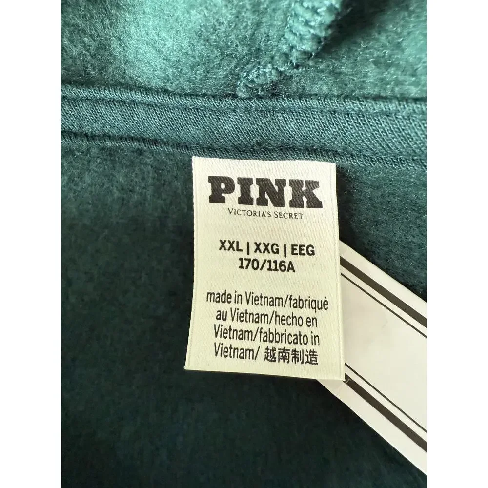 Victoria's Secret PINK Long Sleeve Full Zip Fleece Green Sweatshirt  Size XXL - Picture 8 of 11